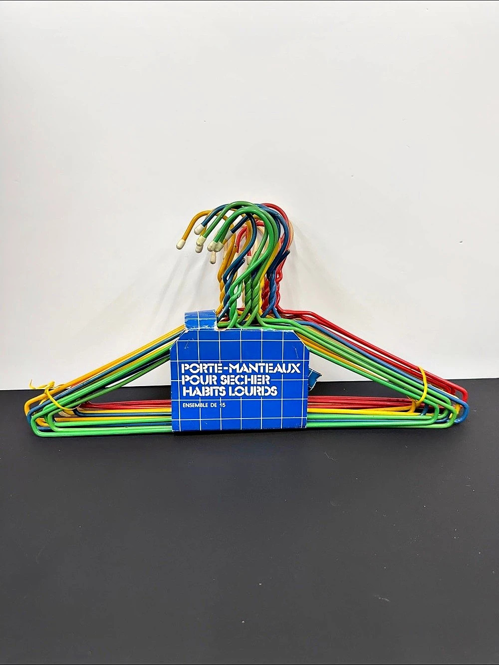 Vintage 1987 Set of 15 Colorful Vinyl Coated Wire Clothes Hangers Original Packa